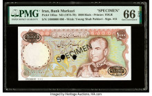 Iran Bank Markazi 1000 Rials ND (1974-79) Pick 105as Specimen PMG Gem Uncirculated 66 EPQ. Black Specimen & TDLR overprints and two POCs are present o...