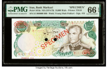 Iran Bank Markazi 10,000 Rials ND (1974-79) Pick 107ds Specimen PMG Gem Uncirculated 66 EPQ. Red Specimen & TDLR overprints and two POCs are present o...