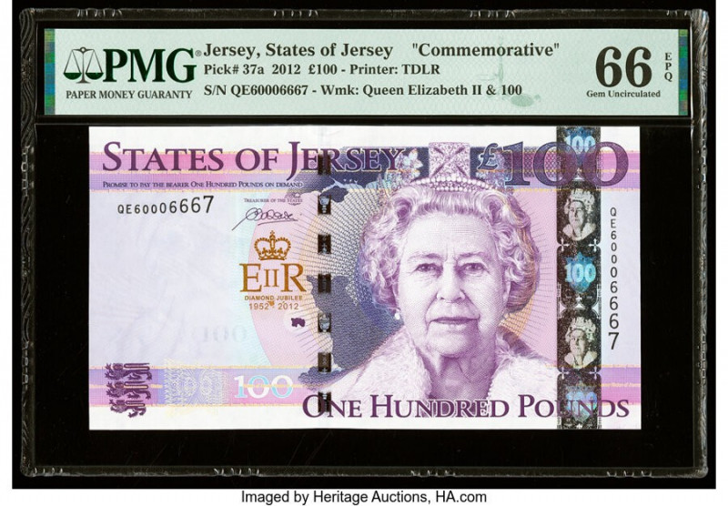 Jersey States of Jersey 100 Pounds 2012 Pick 37a Commemorative PMG Gem Uncircula...