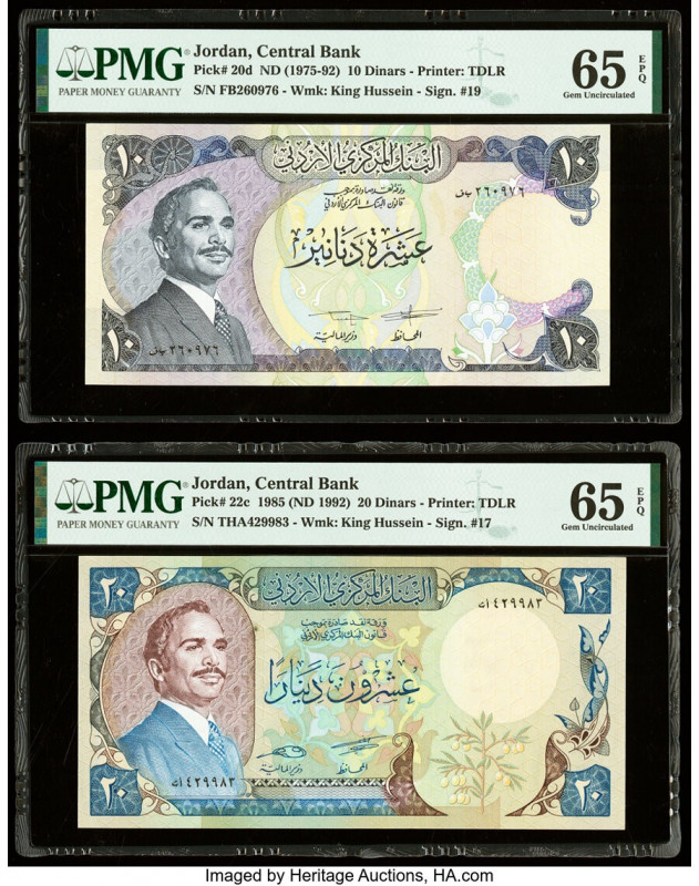 Jordan Central Bank of Jordan 10; 20 Dinars ND (1975-92); 1985 (ND 1992) Pick 20...