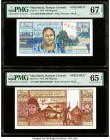 Mauritania Banque Centrale de Mauritanie 100; 200 Ouguiya 20.6.1973 Pick 1s; 2s Two Specimen PMG Superb Gem Unc 67 EPQ; Gem Uncirculated 65 EPQ. Red S...