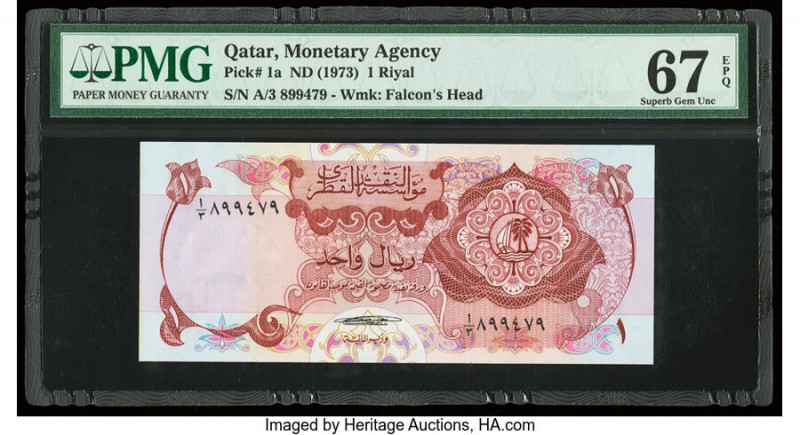 Qatar Qatar Monetary Agency 1 Riyal ND (1973) Pick 1a PMG Superb Gem Unc 67 EPQ....