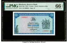 Low Serial Number 61 Rhodesia Reserve Bank of Rhodesia 1 Dollar 2.8.1979 Pick 38a PMG Gem Uncirculated 66 EPQ. Matching Serial 61 set available in thi...