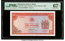 Low Serial Number 61 Rhodesia Reserve Bank of Rhodesia 2 Dollars 10.4.1979 Pick 39a PMG Superb Gem Unc 67 EPQ. Matching Serial 61 set available in thi...