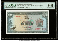 Low Serial Number 61 Rhodesia Reserve Bank of Rhodesia 10 Dollars 2.1.1979 Pick 41a PMG Gem Uncirculated 66 EPQ. Matching Serial 61 set available in t...