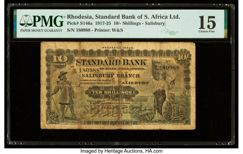 Rhodesia Standard Bank of South Africa 10 Shillings 1.3.1920 Pick S146a PMG Choi...