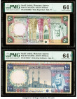Saudi Arabia Saudi Arabian Monetary Agency 50; 100 Riyals ND (1976) / AH1379 Pick 19; 20 Two Examples PMG Choice Uncirculated 64 EPQ (2). 

HID0980124...