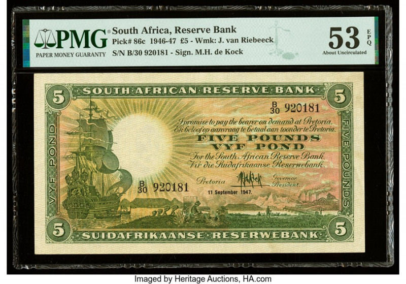 South Africa South African Reserve Bank 5 Pounds 11.9.1947 Pick 86c PMG About Un...