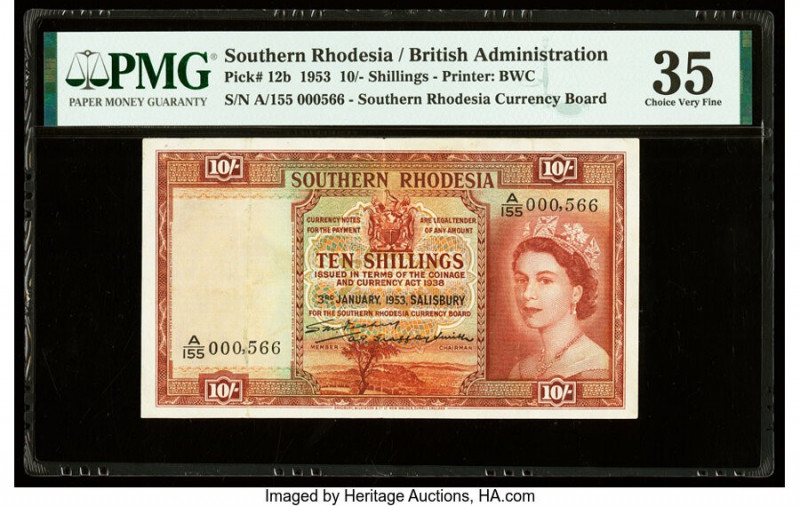 Southern Rhodesia Southern Rhodesia Currency Board 10 Shillings 3.1.1953 Pick 12...