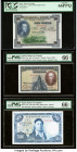 Spain Banco de Espana 100; 25; 500 Pesetas 1.7.1925 (ND 1936); 15.8.1928; 22.7.1954 (ND 1958) Pick 69c; 74b; 148a Three Examples PCGS Gem New 66PPQ; P...