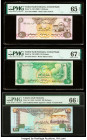 United Arab Emirates Central Bank 5; 10; 200 Dirhams ND (1982) (2); 1989 Pick 7a; 8a; 16 Three Examples PMG Gem Uncirculated 65 EPQ; Superb Gem Unc 67...