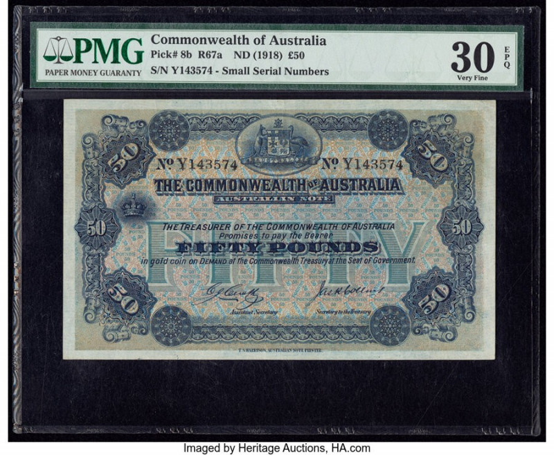 Australia Commonwealth of Australia 50 Pounds ND (1918) Pick 8b R67a PMG Very Fi...