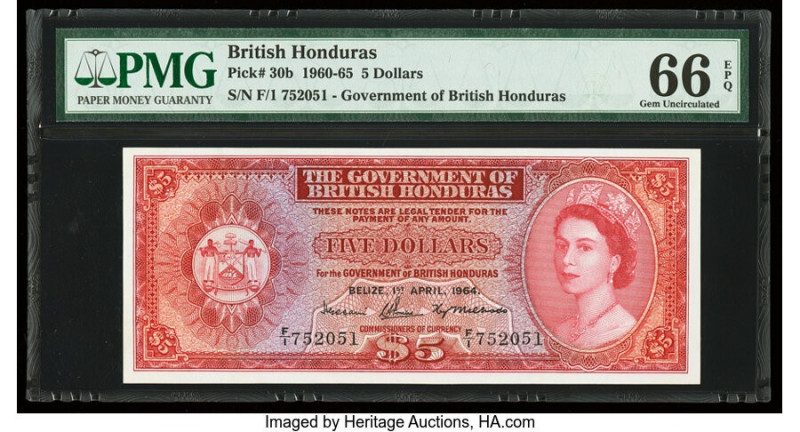 British Honduras Government of British Honduras 5 Dollars 1.4.1964 Pick 30b PMG ...