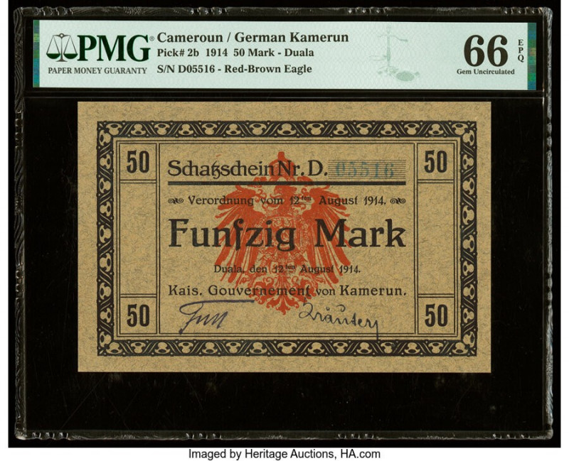 Cameroon Gouvernement von Kamerun 50 Mark 12.8.1914 Pick 2b PMG Gem Uncirculated...