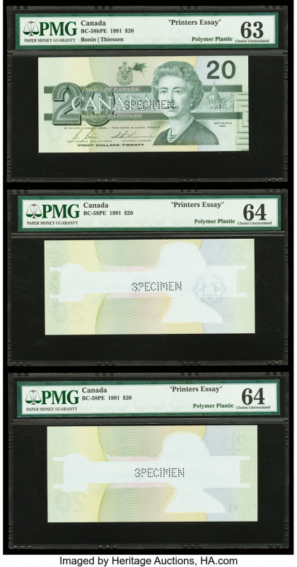 Canada Bank of Canada $20 1991 BC-58bPE Printer's Essay Set of 3 Polymer Notes P...