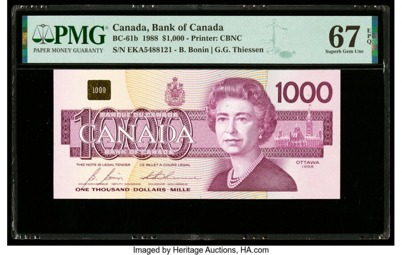 Canada Bank of Canada $1000 1988 BC-61b PMG Superb Gem Unc 67 EPQ. A beautiful e...