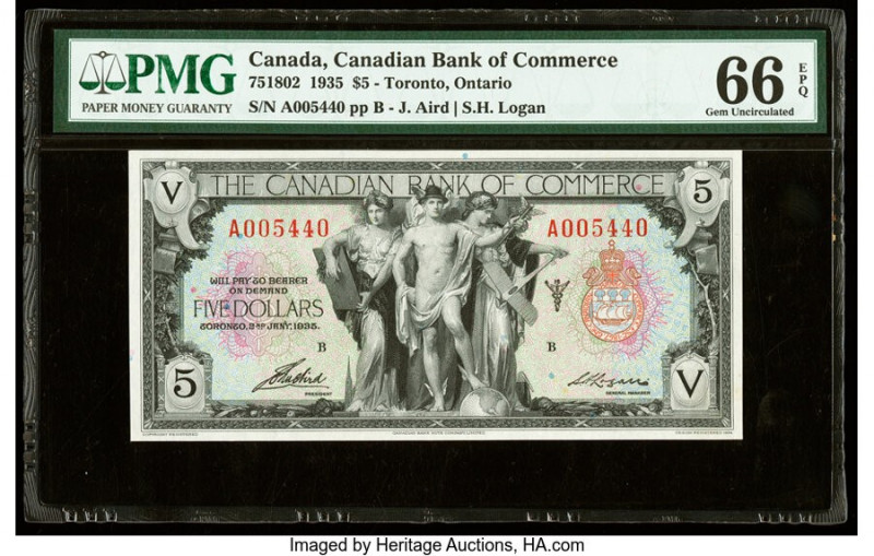 Canada Toronto, ON- Canadian Bank of Commerce $5 2.1.1935 Ch.# 75-18-02 PMG Gem ...