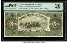 Canada Winnipeg, MB- Union Bank of Canada $5 1.7.1912 Ch.# 730-16-04 PMG Very Fine 20. We have not offered this rare Winnipeg emission since 2018. All...
