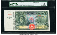 Cape Verde Banco Nacional Ultramarino 10 Mil Reis 1.3.1909 Pick 7s Specimen PMG Choice Uncirculated 64. A well preserved example of this large format ...