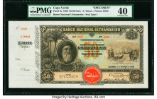 Cape Verde Banco Nacional Ultramarino 50 Mil Reis 1.3.1909 Pick 9s Specimen PMG Extremely Fine 40. This grand-sized note was the highest denomination ...