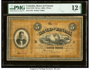 Colombia Banco de Panama 5 Pesos ND (ca. 1869) Pick S722 PMG Fine 12 Net. An elusive specialized note from a time when Panama was under Colombian cont...