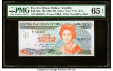 East Caribbean States Central Bank, Anguilla 100 Dollars ND (1988) Pick 20u PMG Gem Uncirculated 65 EPQ. The East Caribbean States banknote series are...