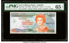East Caribbean States Central Bank, Anguilla 100 Dollars ND (1988) Pick 20u PMG Gem Uncirculated 65 EPQ. Anguilla issues are the final country additio...