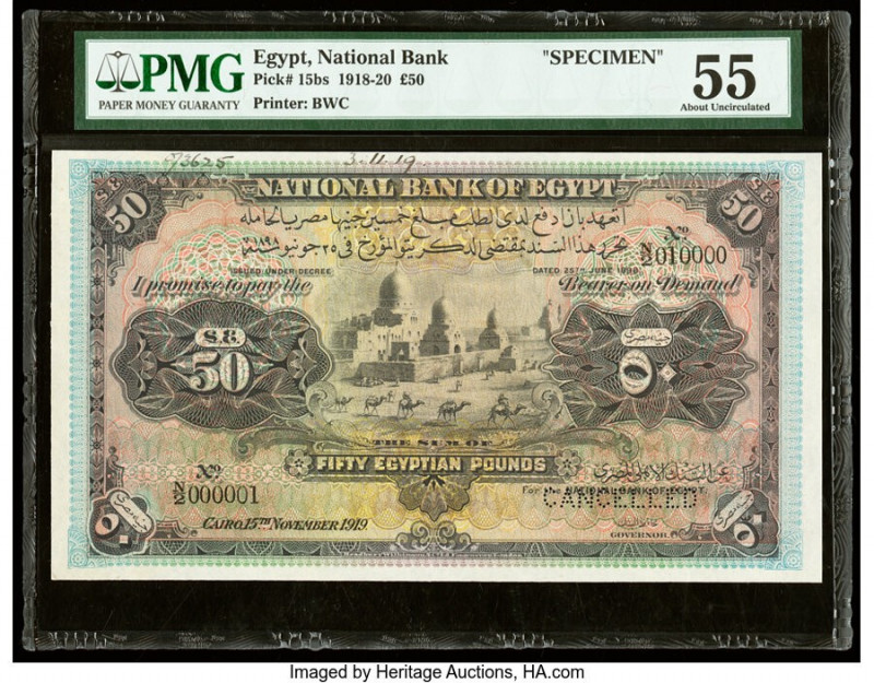 Egypt National Bank of Egypt 50 Pounds 15.11.1919 Pick 15bs Specimen PMG About U...