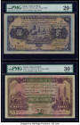 Egypt National Bank of Egypt 50; 100 Pounds 1.3.1945; 6.7.1942 Pick 15c; 17d Two Examples PMG Very Fine 20 Net; Very Fine 30 Net. Spectacular images o...