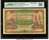 Egypt National Bank of Egypt 100 Pounds 1.3.1921 Pick 17as Specimen PMG Very Fine 30. This Specimen represents the first date for this long running, h...