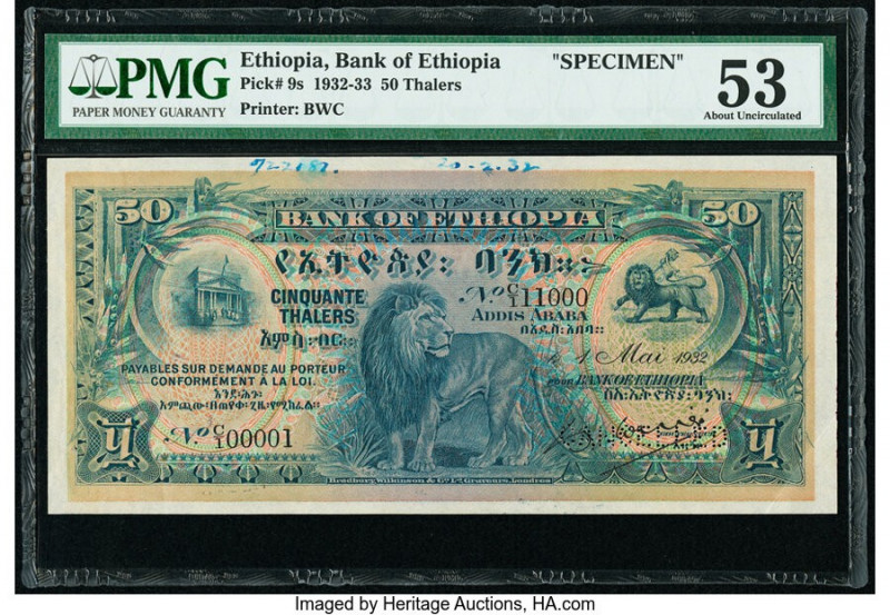 Ethiopia Bank of Ethiopia 50 Thalers 1.5.1932 Pick 9s Specimen PMG About Uncircu...