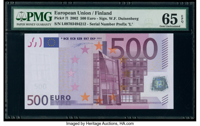 European Union Central Bank, Finland 500 Euro 2002 Pick 7l PMG Gem Uncirculated ...