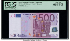 European Union Central Bank, France 500 Euro 2002 Pick 7u PCGS Gem New 66PPQ. A terrific, high grade 500 Euro, issued for France. Issuance of this den...