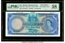 Fiji Government of Fiji 10 Pounds 1.10.1960 Pick 55cs Specimen PMG Choice About Unc 58. A rare fully embossed, classic Bradbury, Wilkinson & Company S...
