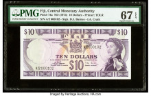 Fiji Central Monetary Authority 10 Dollars ND (1974) Pick 74a PMG Superb Gem Unc 67 EPQ. A high grade beauty with a first prefix and low serial number...