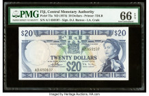 Fiji Central Monetary Authority 20 Dollars ND (1974) Pick 75a PMG Gem Uncirculated 66 EPQ. The first signature of Barnes and Craik are present on this...