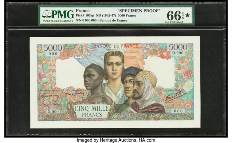 France Banque de France 5000 Francs ND (1942-47) Pick 103sp Specimen Proof PMG G...