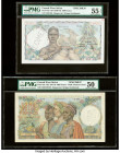 French West Africa Banque de l'Afrique Occidentale 1000; 5000 Francs ND (1948-54; 1947-50) Pick 42s; 43s Two Specimen PMG About Uncirculated 55 EPQ; A...