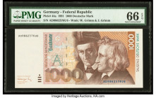 Germany Federal Republic Deutsche Bundesbank 1000 Deutsche Mark 1.8.1991 Pick 44a PMG Gem Uncirculated 66 EPQ. As the highest denomination of the last...