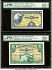 Gibraltar Government of Gibraltar 10 Shillings; 1 Pound 1.5.1965 Pick 17; 18a Two Examples PMG Gem Uncirculated 65 EPQ; Choice About Unc 58. It is sti...