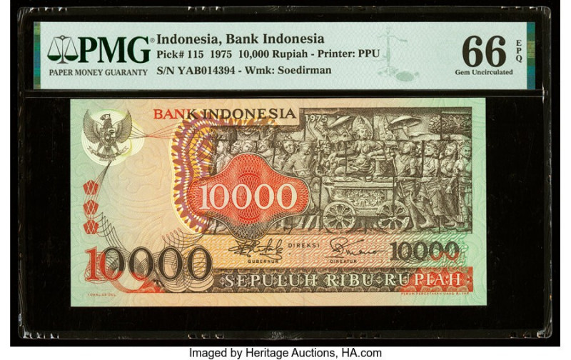 Indonesia Bank Indonesia 10,000 Rupiah 1975 Pick 115 PMG Gem Uncirculated 66 EPQ...