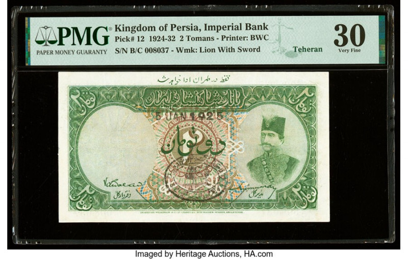 Iran Kingdom of Persia, Imperial Bank, Teheran 2 Tomans 5.1.1925 Pick 12 PMG Ver...