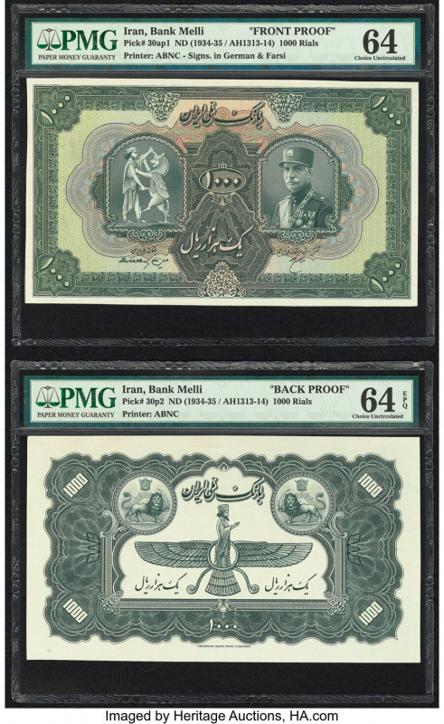 Iran Bank Melli 1000 Rials ND (1934-35 / AH1313-14) Pick 30ap1; 30p2 Front and B...