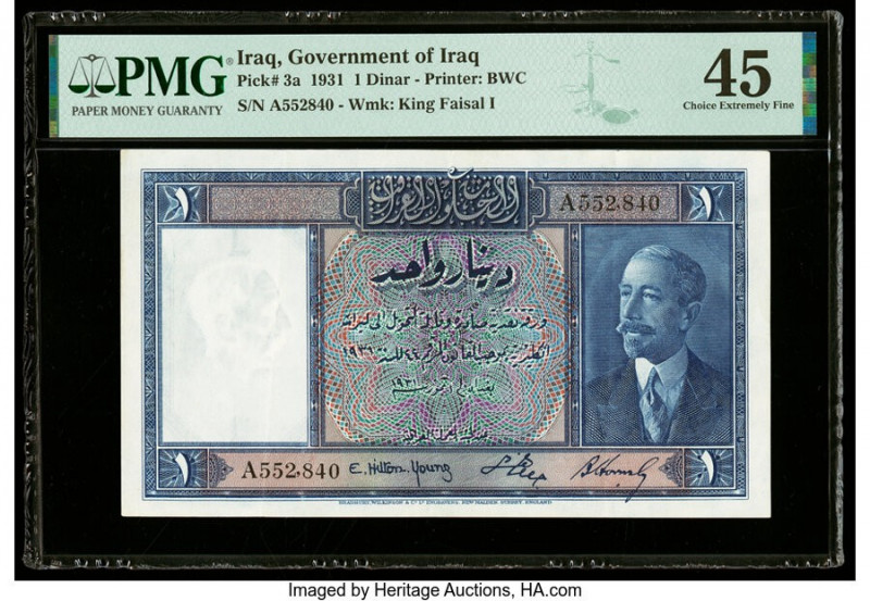 Iraq Government of Iraq 1 Dinar 1.7.1931 Pick 3a PMG Choice Extremely Fine 45. A...