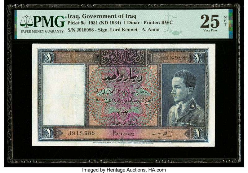 Iraq Government of Iraq 1 Dinar 1931 (ND 1934) Pick 9e PMG Very Fine 25 Net. An ...