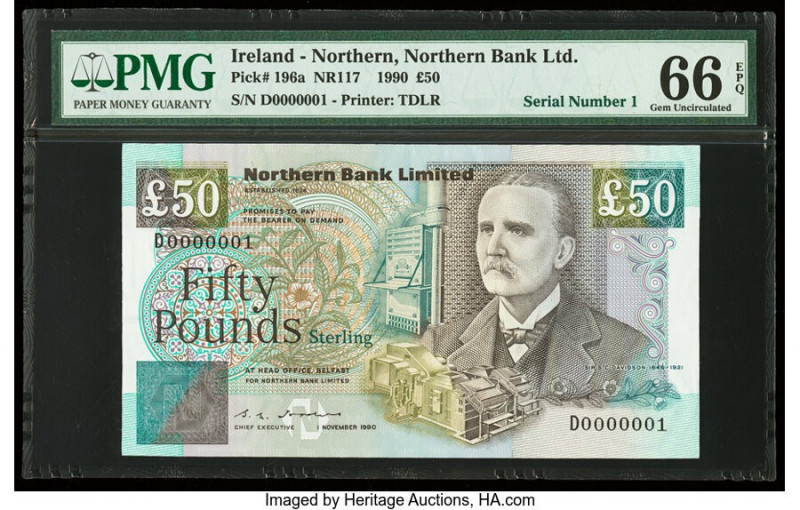 Serial Number 1 Ireland - Northern Northern Bank Limited 50 Pounds 1.11.1990 Pic...