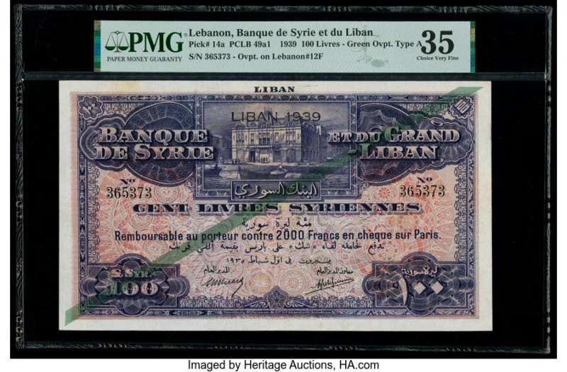 Lebanon Banque de Syrie et du Grand-Liban 100 Livres 1939 Pick 14a PCLB 49a1 PMG...