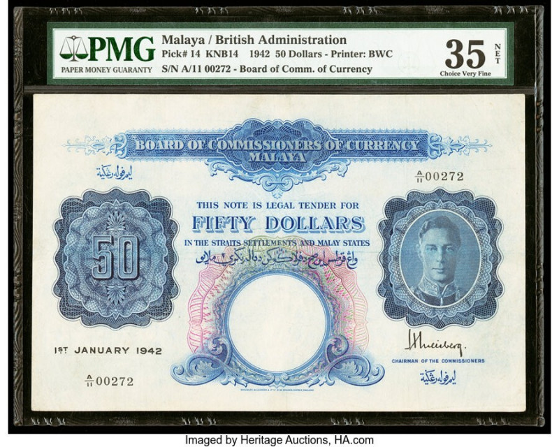 Malaya Board of Commissioners of Currency 50 Dollars 1.1.1942 (ND 1945) Pick 14 ...