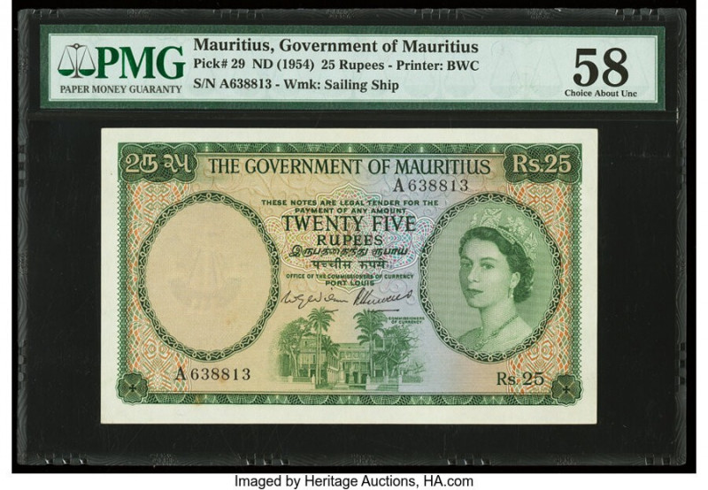 Mauritius Government of Mauritius 25 Rupees ND (1954) Pick 29 PMG Choice About U...