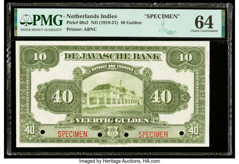 Netherlands Indies Javasche Bank 40 Gulden ND (1919-21) Pick 68s2 Specimen PMG C...